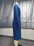 Women's Autumn Winter Slit Turndown Collar Denim Dress