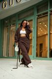 Women's Casual Autumn Winter Irregular Lace-Up Fleece Lined Top and Pant Two Piece Set