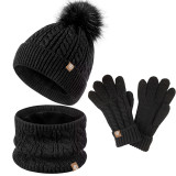 Kids Winter Knit Pom Pom Hat Scarf Glove Three-Piece Set