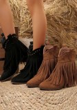 Plus Size Women's Autumn Winter Tassel Fashion Western Mid Calf Boots
