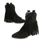 Plus Size Women's Autumn Winter Tassel Fashion Western Mid Calf Boots