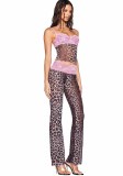 Women's Sexy Lace Leopard Patchwork Cami Top and Pant Two Piece Set