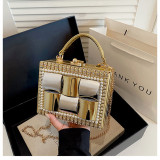Women's Rhinestone Evening Bag Metal Frame Clutch Chain Crossbody Box Bag