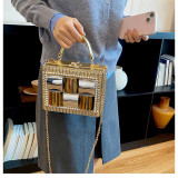 Women's Rhinestone Evening Bag Metal Frame Clutch Chain Crossbody Box Bag