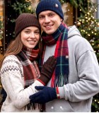 Christmas Winter Double Layer Knit Hat Scarf Glove Three-Piece Set