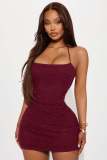 Women's Sexy Backless Beaded Halter Neck Dress