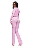 Women's Casual Striped Print Zipper Hooded Top and Pant Two Piece Set