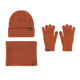 Winter Fleece Lined Solid Rib Warm Knit Hat Scarf Glove Three-Piece Set