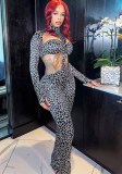 Women's Leopard Sexy High Neck Long Bodysuit
