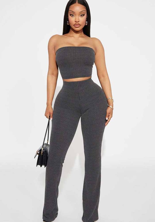 Women's Strapless Off Shoulder Cami Top and Long Pant Two Piece Set