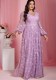 Women's Formal Party V Neck Lantern Long Sleeve Lace Embroidery Rhinestone Maxi Evening Dress
