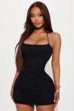 Women's Sexy Backless Beaded Halter Neck Dress