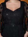 Plus Size Women's Black V Neck Beaded Lace Maxi Evening Dress