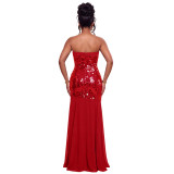 Women's Sexy Sequin Strapless Maxi Dress