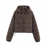 Women's Autumn Winter Mini Polka Dot Hooded Jacket