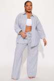 Women's Casual Striped Long Sleeve Top and Long Pant Two Piece Set