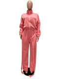Women's Casual Autumn Winter Irregular Lace-Up Fleece Lined Top and Pant Two Piece Set