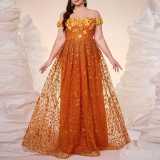 Women's Off Shoulder Appliqué Mesh Embroidery Maxi Formal Party Evening Dress