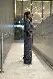 Women's Casual Autumn Winter Irregular Lace-Up Fleece Lined Top and Pant Two Piece Set