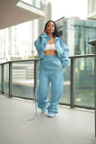 Women's Casual Autumn Winter Irregular Lace-Up Fleece Lined Top and Pant Two Piece Set