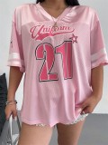 Women's Printed Casual V Neck Short Sleeve Top T Shirt