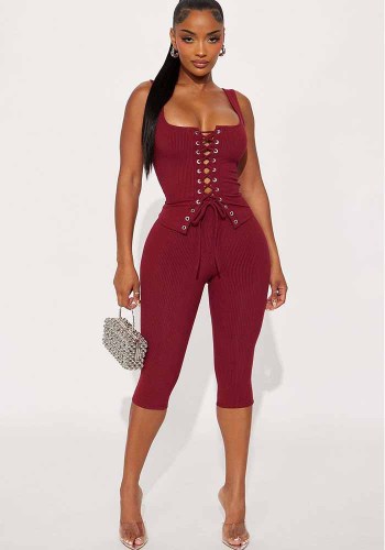 Women's Sexy Cami Solid Tie Strap Top and Capri Pant Two Piece Set
