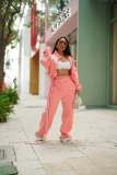 Women's Casual Autumn Winter Irregular Lace-Up Fleece Lined Top and Pant Two Piece Set