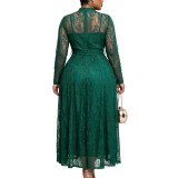 Plus Size African Women's Stand Collar Long Sleeve Lace-Up Maxi Dress