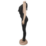 Women's Beaded Printed Bandeau Cami Jumpsuit