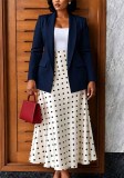 Plus Size Women's Blazer And Polka Dot Skirt Two Piece Set