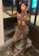 Women's Leopard Sexy High Neck Long Bodysuit