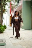 Women's Casual Autumn Winter Irregular Lace-Up Fleece Lined Top and Pant Two Piece Set