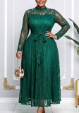 Plus Size African Women's Stand Collar Long Sleeve Lace-Up Maxi Dress
