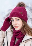 Winter Pom Pom Hat Scarf Glove Three-Piece Set