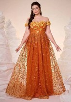Women's Off Shoulder Appliqué Mesh Embroidery Maxi Formal Party Evening Dress