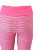 Women's Casual Striped Print Zipper Hooded Top and Pant Two Piece Set