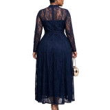 Plus Size African Women's Stand Collar Long Sleeve Lace-Up Maxi Dress
