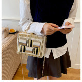 Women's Rhinestone Evening Bag Metal Frame Clutch Chain Crossbody Box Bag