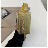 Women's Rhinestone Evening Bag Metal Frame Clutch Chain Crossbody Box Bag