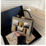 Women's Rhinestone Evening Bag Metal Frame Clutch Chain Crossbody Box Bag