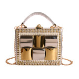 Women's Rhinestone Evening Bag Metal Frame Clutch Chain Crossbody Box Bag