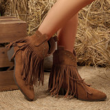 Plus Size Women's Autumn Winter Tassel Fashion Western Mid Calf Boots