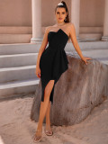 Women's Strapless Summer Ruffle Slit Bodycon Dress