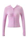 Women's Casual Striped Print Zipper Hooded Top and Pant Two Piece Set