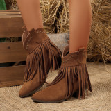 Plus Size Women's Autumn Winter Tassel Fashion Western Mid Calf Boots