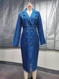 Women's Autumn Winter Slit Turndown Collar Denim Dress