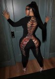 Women's Autumn Sexy Backless Tie Jumpsuit