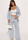 Women's Casual Striped Long Sleeve Top and Long Pant Two Piece Set
