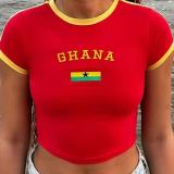 Women's Letter Embroidered Short Sleeve Top