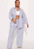 Women's Casual Striped Long Sleeve Top and Long Pant Two Piece Set